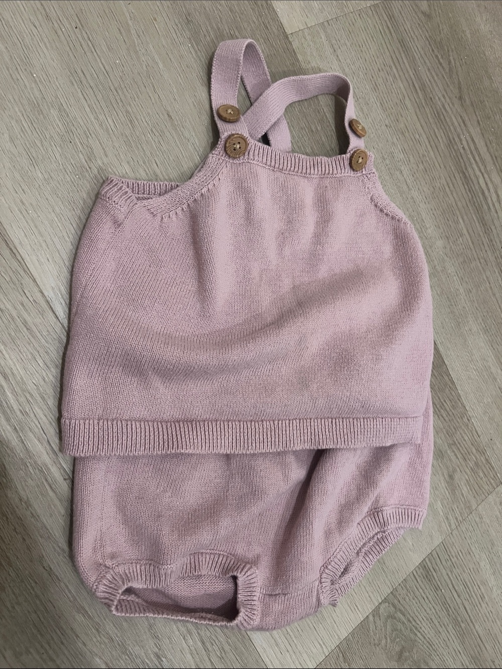 Soft Pink Knit Baby Set with Button Straps